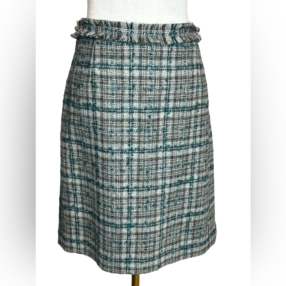 Brooks Brothers Beautiful Wool & Mohair Plaid Skirt, Lined, Fringe Trim, Sz 12,